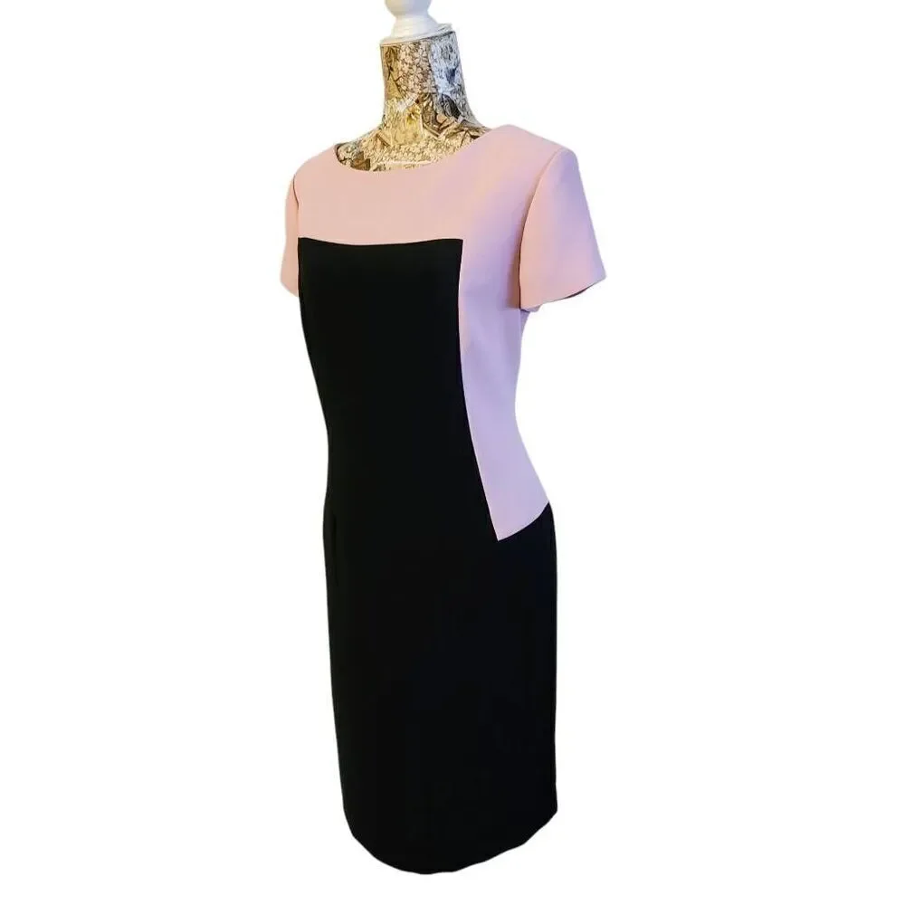 Dress Color Block Light Pink Black Geometric Slimming Waist S.L. Fashions Midi